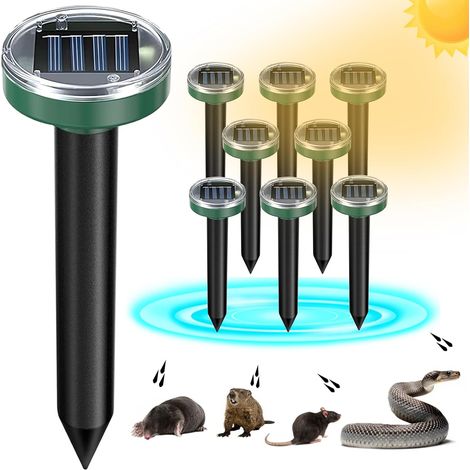 8er-Pack solarbetriebene Ultraschall-Abwehrgeräte gegen Maulwürfe, Schlangen und Wühlmäuse. Für den Außenbereich: Rasen, Garten und Hof. Umweltfreundlich.