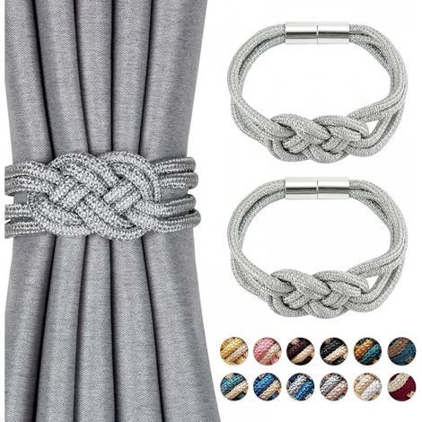 Embrasses de rideaux magnétiques décoratives de style nordique, en corde tissée, pour rideaux de fenêtre de maison et de bureau (gris argenté) (1/5)