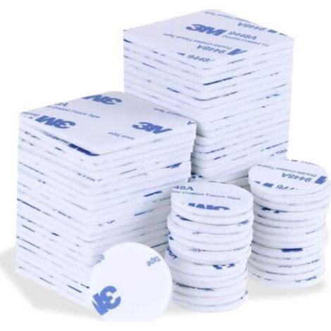50 autocollants double face, ruban adhésif mousse résistant, autocollants blancs imperméables, carrés 40 x 40 mm, ronds 30 mm, 25 de chaque, adaptés à la décoration de voiture et de maison (1/5)