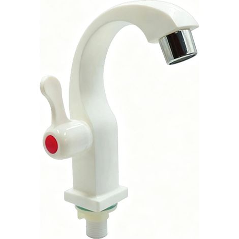 (Blanc) Robinet de cuisine/salle de bain créatif Crescent Bay en ABS (1 pièce) avec interrupteur pour eau froide simple, compatible avec lavabo et évier. (1/5)
