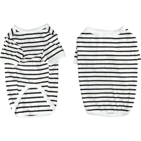 T-shirt Rayé Noir et Blanc pour Chiens et Chats Vêtement Élastique et Respirant pour Animaux de Compagnie Motif Rayures (1/5)