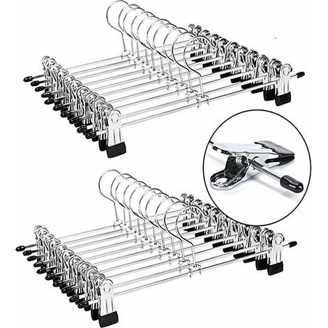 Cintres de Pantalon en métal,Cintre Pince,Pantalon cintres,Porte-Pantalon avec Clips Chromé réglables,Cintres en Métal,Cintres Porte Jupes Anti-Rides ,cintres Gain de Place,Paquet de 20 (1/4)