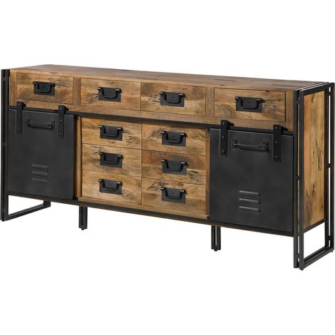 Credenza in legno di Mango 195x45x90 Laccato naturale /ferro grigio BLACKBURN 309