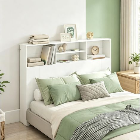 Testiera con contenitore 4 vani per letto da 140 cm, 140 x 19 x 103,5 cm, bianca (1/5)