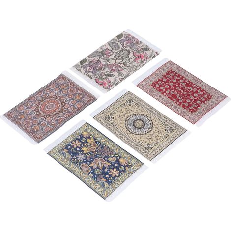 Tapis de Maison de Poupée Oriental Réaliste, Mini Tapis de Sol Mignon pour Décoration de Meubles, tissé Miniature 1/12 pour Maison de Poupée, Lot de 5 pour de (1/5)
