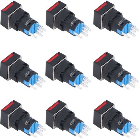 Kit de 25 interrupteurs momentanés 16mm avec voyant LED rouge 12V, bouton-poussoir carré et fonction verrouillage automatique