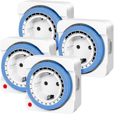 Lot de 4 prises de courant avec programmation mécanique 24 heures pour l'intérieur, 96 segments, intervalle de commutation de 15 min, cycle quotidien marche/arrêt, pour lumières, lampes (1/5)