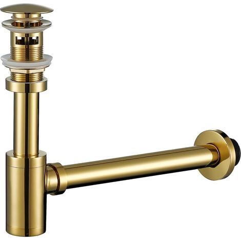 Siphon de lavabo de salle de bain rond en laiton en forme de P de 1,5 pouce avec trop-plein et bouchon de vidange escamotable Hauteur réglable pour siphon de lavabo Kit d'assemblage de tuyau de vidang (1/5)