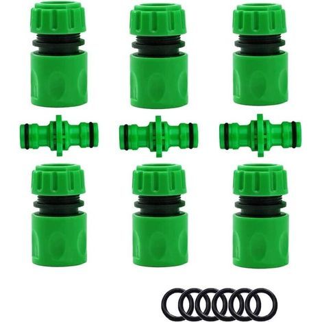 Raccord rapide pour tuyau d'arrosage 1/2 pouce – 6 connecteurs rapides et 3 mâles doubles – Plastique résistant aux chocs – Irrigation jardin (1/5)