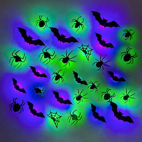 Halloween-Dekoration für draußen: 24 im Dunkeln leuchtende 3D-Fledermäuse + 18 Spinnen – Geeignet für Türen und Fenster (1/4)