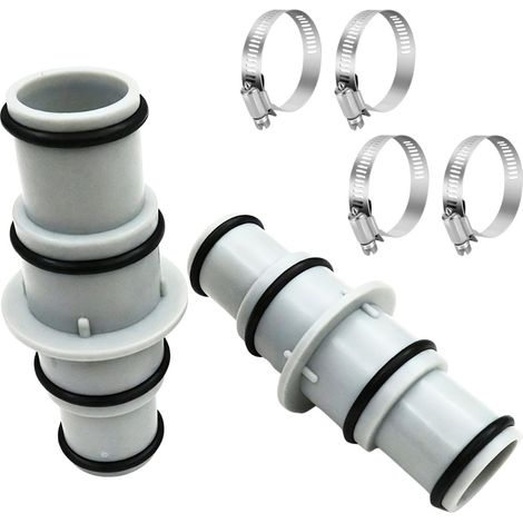 2 raccords pour tuyau de piscine, adaptateurs 32 mm vers 38 mm, avec 4 colliers de serrage en acier inoxydable et joints toriques, raccords pour piscines et jardins (1/5)