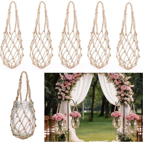 8 pièces Filets à Suspendre en Corde de Chanvre en macramé tissés à la Main Décorations pour Mariage pour bocaux de Conservation à Large Ouverture, bocaux à Pinte et Bottle de Conserve (1/5)