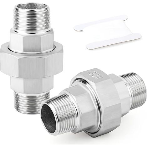2 Piece 1/2" BSP Male Stainless Steel 304 Pipe Fitting, Union, Threaded Adapter for Water/Oil/Gas (1/5)