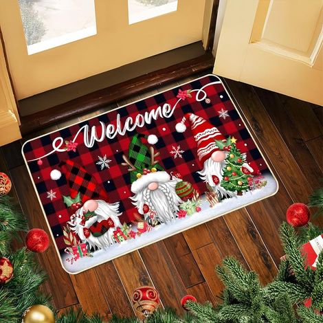Tapis de porte de Noël, tapis de porte gnome, tapis de sol de Noël, tapis d'entrée de Noël, tapis de bain antidérapant, tapis de porte à motifs de Noël pour une utilisation intérieure et extérieure (5 (1/5)