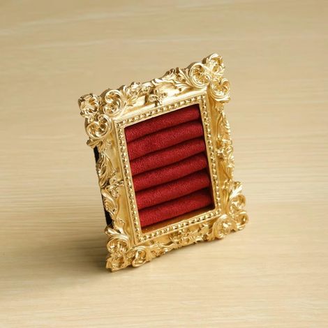 Présentoir vintage doré pour bagues, cadeaux de mariage et d'anniversaire, plateau pour boucles d'oreilles, design baroque en velours (6 Rouge) (1/5)