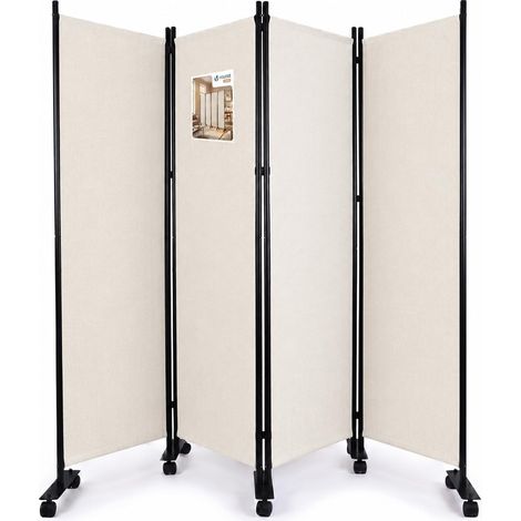 Paravent Séparateur de Pièce 4 Panneaux avec roulettes Cloison de Séparation Autoportant Pliable Brise Vue pour Plus d’Intimité Salon Chambre Bureau 228 x 30 x 171 cm Beige (1/5)