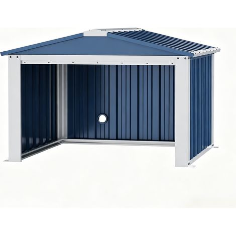 AOBABO Garage pour robot tondeuse en métal, avec toit en pente, hauteur 62 cm profondeur 91 cm largeur 88,6 cm, abri à outils de jardin en métal pour robot tondeuse, maison pour animaux (Bleu)