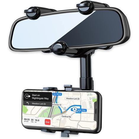Support Téléphone Rétroviseur - Bras Réglable 0-5 cm - Rotation 360° - Fixation Universelle pour Smartphone - Pour Voiture - 1 Pièce (1/5)