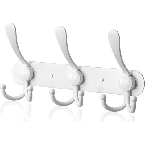 Perchero de pared con 3 ganchos triples de acero inoxidable, color blanco, para recibidor. (1/5)