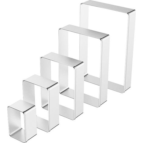Set of 5 Stainless Steel Rectangular Cookie Cutters and Cookie Mould for Pastry, Biscuits, Cakes, Fondant and Decorations (1/5)