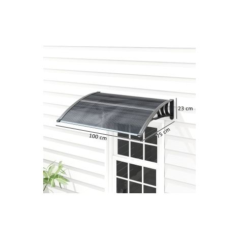 Auvent pour porte d'entrée 100 x 75 cm, auvent toit plat cintré, abri en aluminium et polycarbonate, auvent plat avec protection UV, auvent de porte d'entrée pour balcon, protection solaire, protectio (1/5)