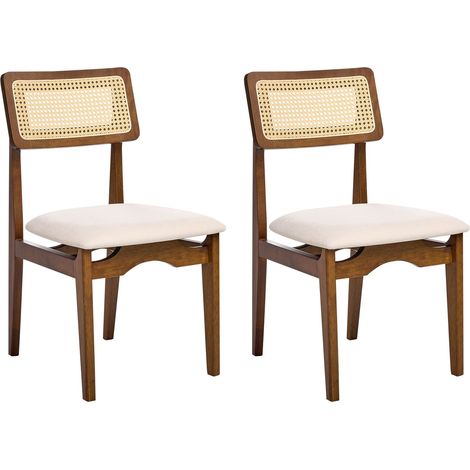 Set di 2 sedie da pranzo Sedute morbide imbottite in poliestere PE Rattan Schienale in gomma Legno laccato Marrone Rubonia