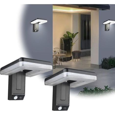 Lot de 2 lampes solaires IP65, appliques murales LED extérieures étanches pour jardin et terrasse, avec capteur, lumière blanche, ABS (1/5)