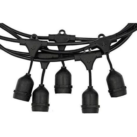 Luci decorative a catena - Con portalampade E27 - Per decorazioni da giardino e natalizie - Nero classico, 10 metri, 10 fili, lampadine non incluse (1/4)