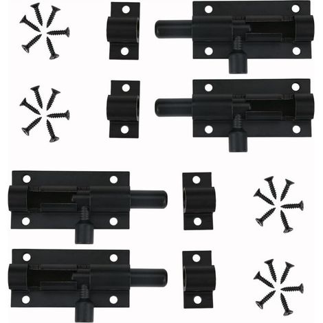 4 Pièces Verrou Targette de Porte, Loquet de Porte à Boulon, Loquet Coulissant Noir, Loquet Avec Vis (1/5)