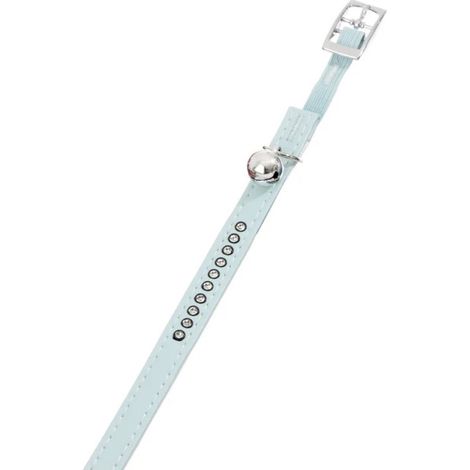 Collier 30 cm x 11 mm bleu clair avec strass et clochette pour chat - Flamingo