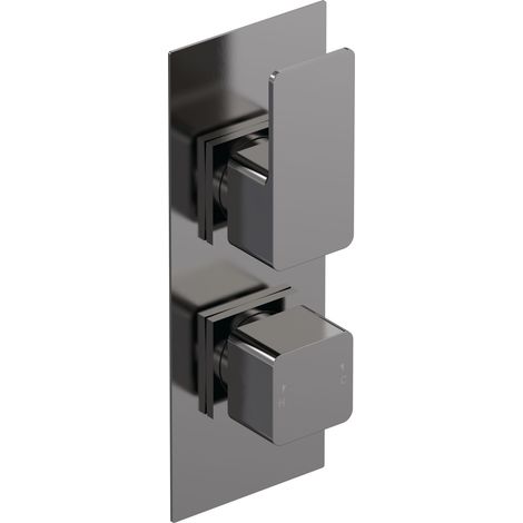 Swinscoe Contemporary Square Concealed Twin Thermostatic Shower Valve with Diverter 2 Outlets - Brushed Pewter Finish - Balterley