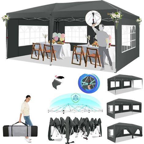 Abri de jardin pliant, Montage facile, Design étanche, Gris (1/2)