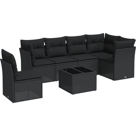 Set Divani da Giardino con Cuscini 7pz Nero Polyrattan vidaXL (1/3)
