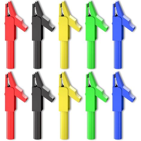 Pinces Crocodile isolées avec prise banane de 4mm, 10 pièces, 300V, 15a, cinq couleurs, pour les tests électriques multimètre (1/4)