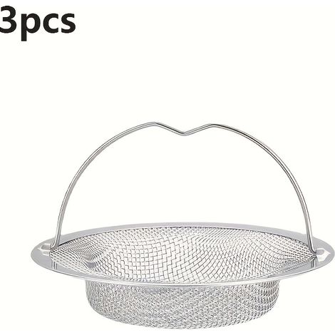 Lot de 3 crépines d'évier en acier inoxydable avec poignée, filtre en maille antirouille, argent pur (1/5)