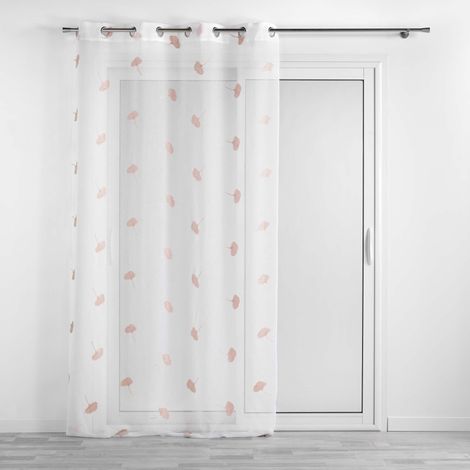 Voilage a oeillets 140 x 240 cm voile sablé brodé Ariella Blanc/rose (1/4)