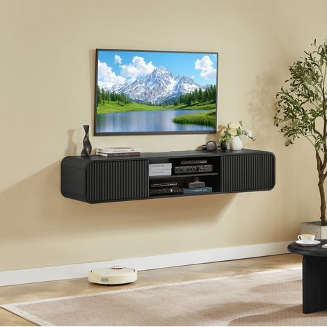 Meuble TV mural 160 cm avec niches ouvertes et passe-câbles, noir OKMYHOME (1/5)