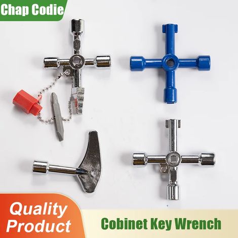 (Bleu A) Jeu d'outils portable 4 en 1 comprenant une clé hexagonale pour armoire électrique, ascenseur, compteur d'eau, vanne, clé triangulaire intérieure, tournevis multifonctions (1/5)