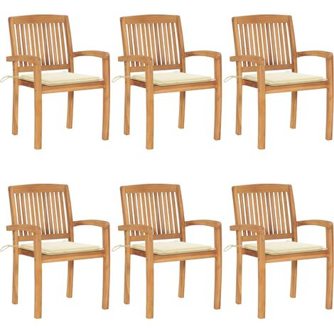Stapelbare Gartenstühle mit Kissen 6 Stk. Massivholz Teak (1/5)