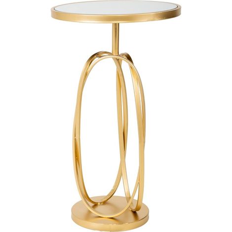 Mesa auxiliar de metal dorado con superficie de cristal d35,5x61