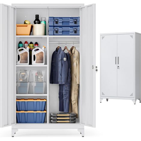 SONGMICS Armadio Multiuso, Guardaroba, Mobile da Ufficio in Metallo, con 2 Ante, 5 Scomparti, Barra Appendiabiti, Chiusura a Chiave, Piedini Alti, 80 x 40 x 165 cm, Grigio Opaco OMC018GJ01 (1/5)