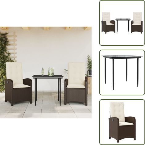 The Living Store Ensemble à manger de jardin 3 pcs et coussins marron poly rotin - Chaise de jardin (1/5)