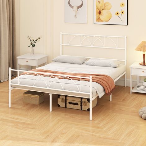Struttura letto 140x190 cm con testiera, supporto a doghe in acciaio e vano contenitore sottostante.