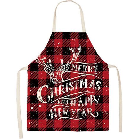 Tablier De Cuisine - Toile De Lin - Motif Plaid Buffalo Rouge Et Noir - Ajustable - Pour Cuisiner Bricoler Fêter - 55 X 68 Cm - 1 Pièce (1/5)