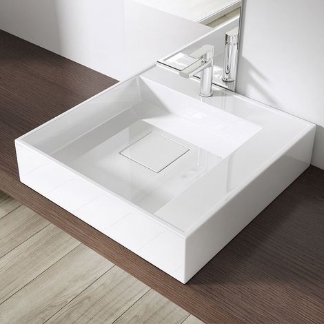 Bathroom Cloakroom 50x50CM Stone Resin Basin - Wall Hung Or Countertop Mount Square Bathroom Sink Concealed Waste - Durovin Bathrooms (1/5)