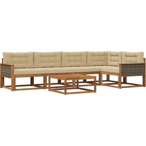 Outdoor Sofa Set with Cushion 6 pcs Natural and Beige vidaXL (1/5)