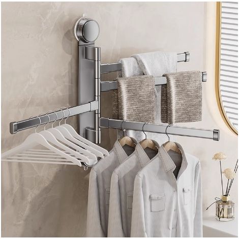 porte serviettes rotatif à trois tiges couleur gris pistolet fixation ventouse sans perçage étagère murale de rangement pour salle de bain (1/5)