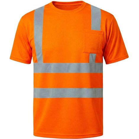 T-shirt de travail haute visibilité orange respirant manches courtes avec bandes réfléchissantes et poche poitrine taille 3XL (1/5)