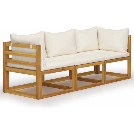 Maison Exclusive - Divano da Giardino a 3 Posti con Cuscino Crema Massello Acacia (1/5)