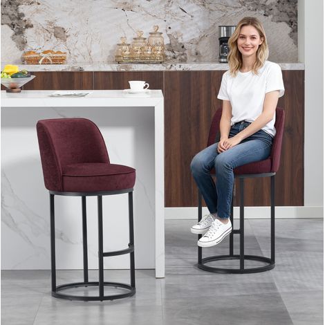 Chaise banc tabouret bar en lin rouge vin OKMYHOME (1/5)